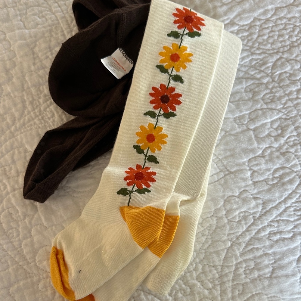 Gymboree set of fall tights brown floral size 4-5